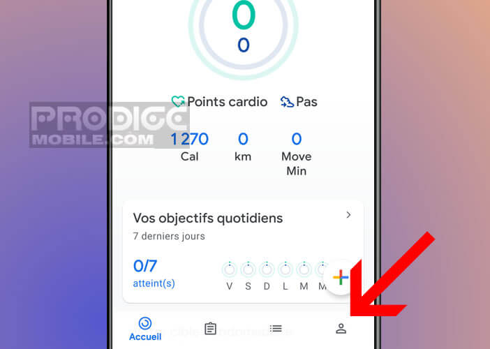 Accéder à la page profil de votre application Fit