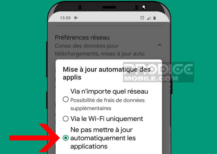 Cocher la case Ne pas mettre à jour vos applications