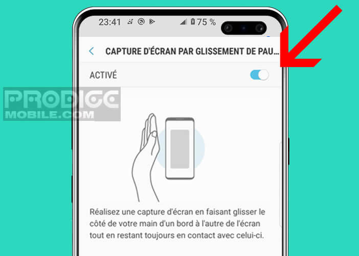 Balayer l’écran avec votre main pour capturer la fenêtre de votre Galaxy