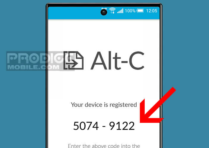 Saisissez le code unique généré par l’application Alt-C