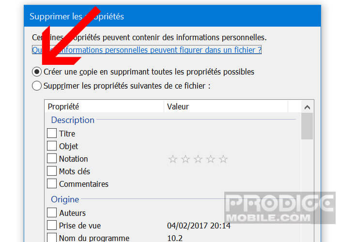 Créer une copie de votre photo sans aucune données EXIF