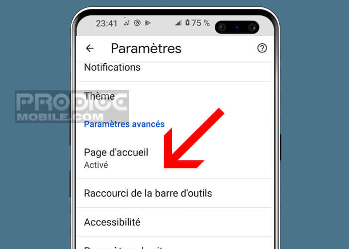 Activer la fonction page d’accueil de Chrome