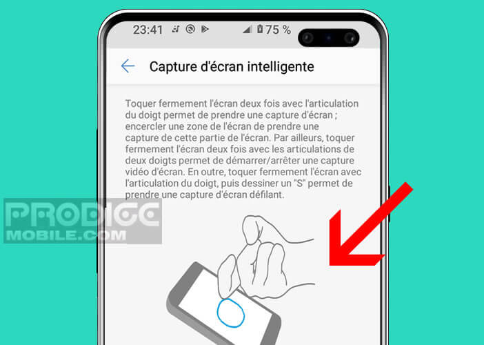 Geste de tapotage sur l’écran du Huawei