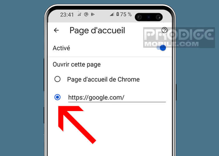 Modifier l’URL de la page de démarrage du navigateur mobile