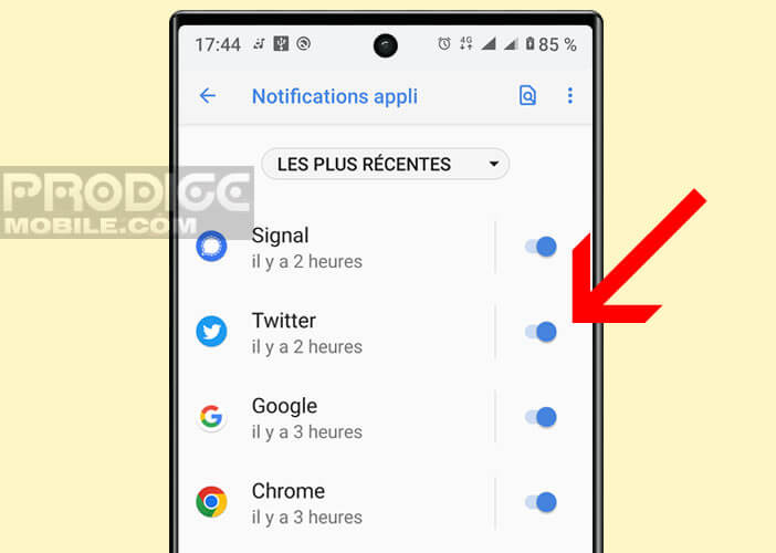 Activer l’envoi de notifications pour une application en particulier