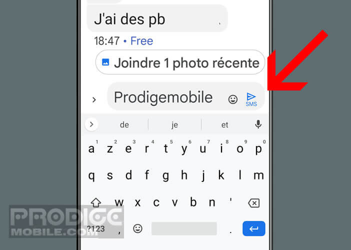 Cliquez sur l’icône d’envoi de Google Messages