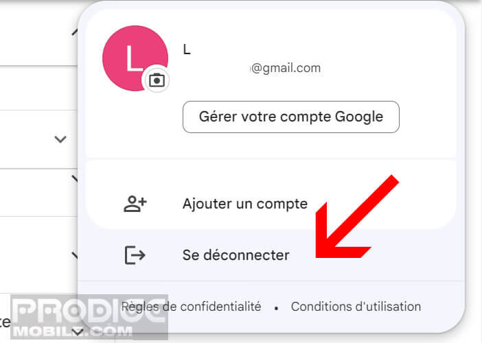 Se déconnecter de son compte Google depuis l’interface web