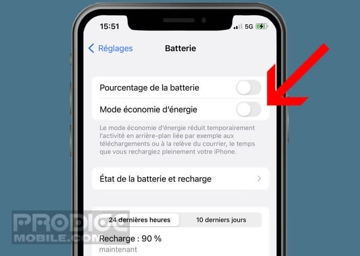 Activer le mode économie de la batterie de l’iPhone