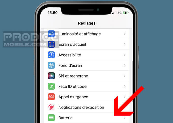 Accéder aux paramètres batterie de votre iPhone