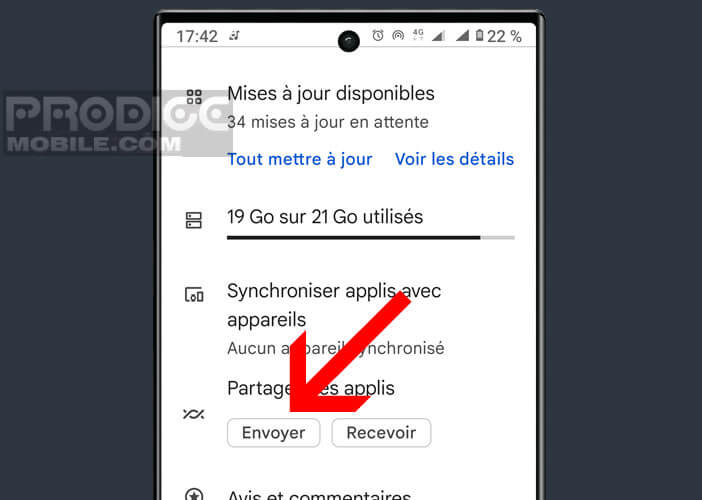 Envoyer une application sur un autre appareil