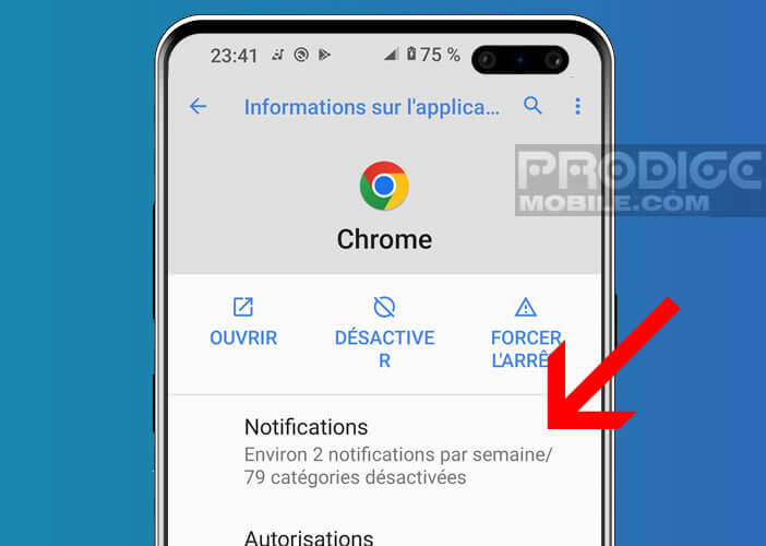 Modifier le paramétrage des notifications du navigateur Chrome