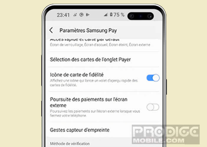 Afficher les paramètres de l’appli Pay