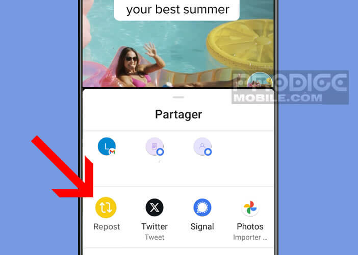 Accéder à la fonction Repost depuis votre téléphone Android