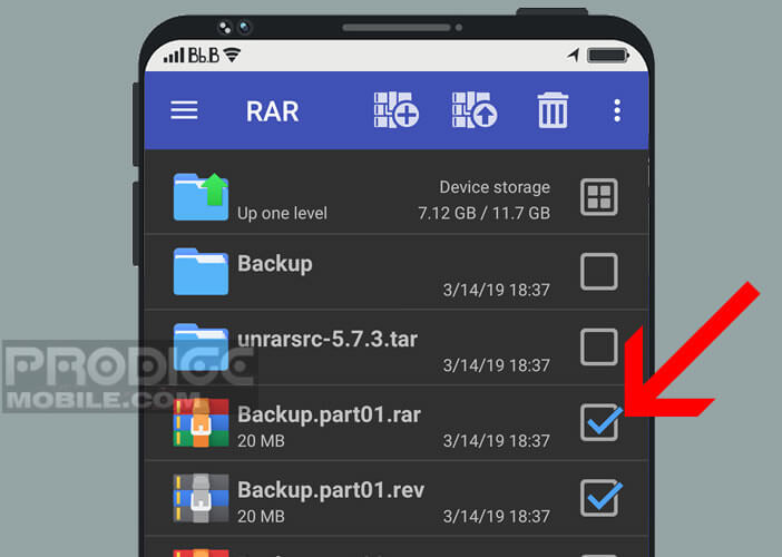Sélectionner les archives compressées à ouvrir sur votre smartphone