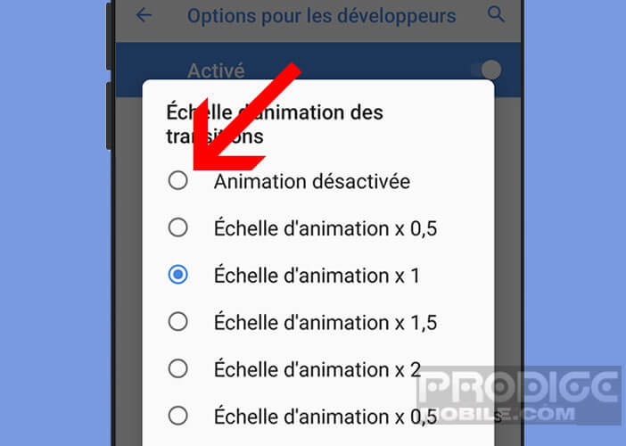 Désactiver les animations de transition sur Android