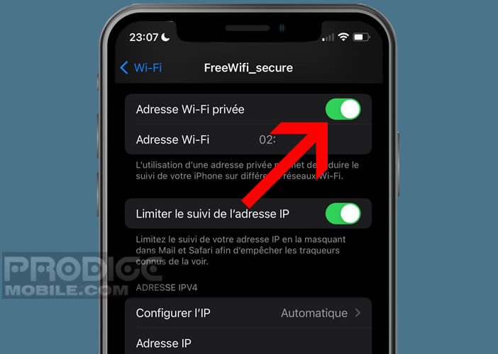 Désactiver l’option adresse Wi-Fi privée