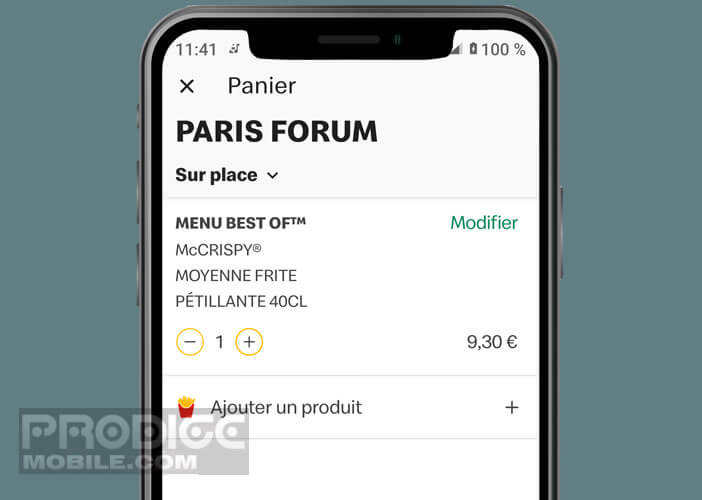 Valider le panier de l’application McDo