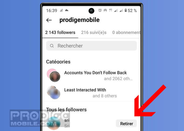 Retirer un abonné de son compte Instagram