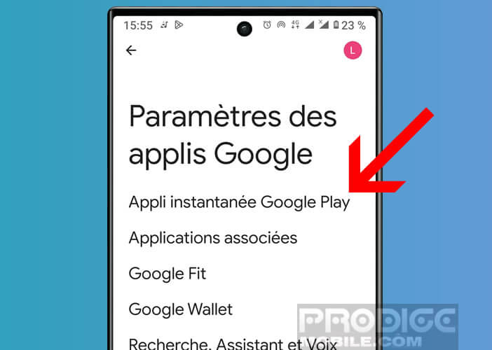 Afficher les paramètres des applis instantanées de Google Play