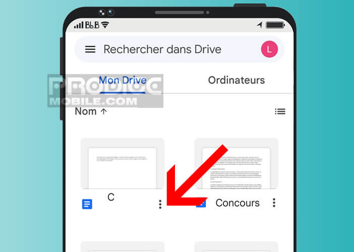 Afficher la liste des options en cliquant sur le bouton menu de Google Drive