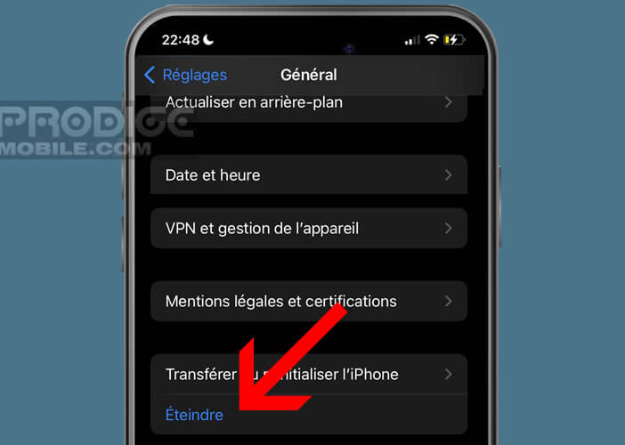 Eteindre son iPhone en passant par la rubrique Réglages d’iOS