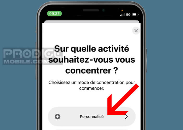 Choisir un mode de concentration parmi les modèles proposés