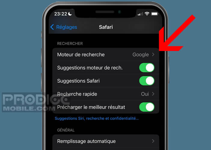 Personnaliser le module de recherche depuis les paramètres de Safari