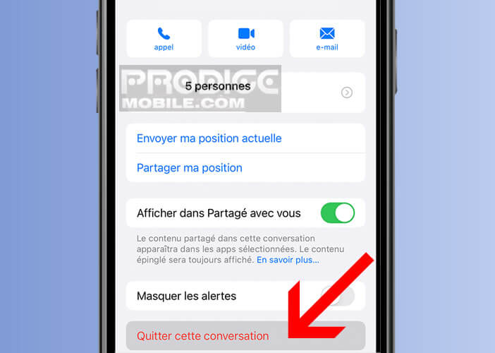 Bouton pour sortir d’un groupe sur votre messagerie