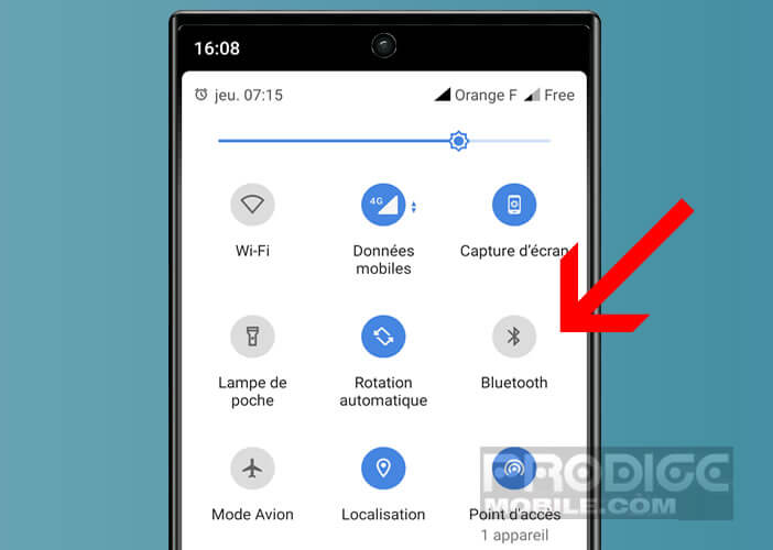 Activer l’option Bluetooth depuis les réglages rapides