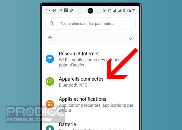 Ouvrir les paramètres Bluetooth d’Android