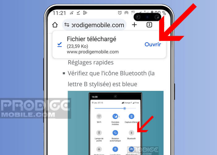 La notification vous prévient dès votre fichier a été téléchargé dans la mémoire de votre téléphone