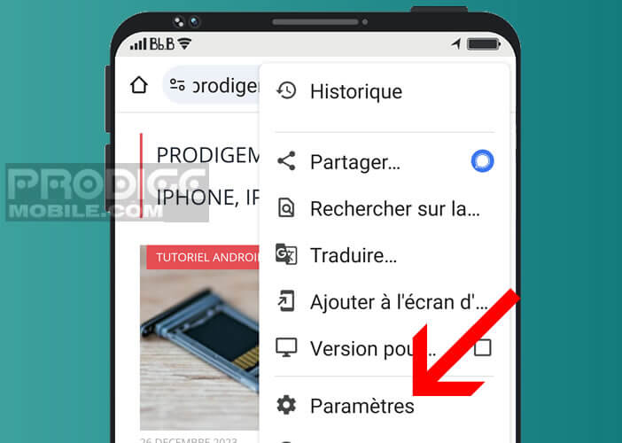 Lancer la fonction des paramètres du navigateur de Google