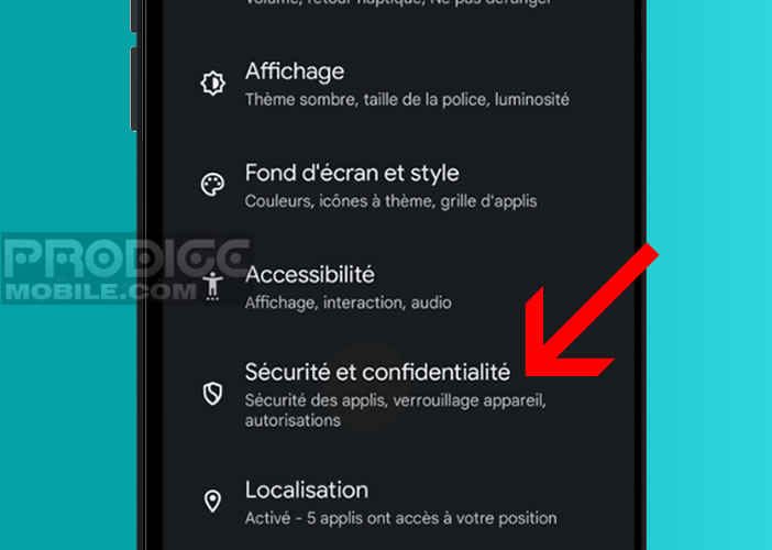 Accéder aux paramètres de sécurité et de confidentialité d’Android