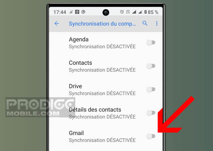 Choisissez les services Google que vous souhaitez synchroniser sur votre smartphone