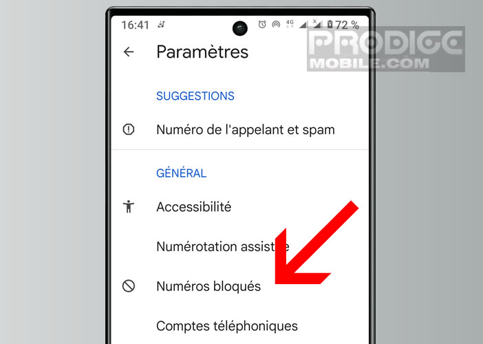 Accéder à la liste des numéros bloqués dans les paramètres de votre Android