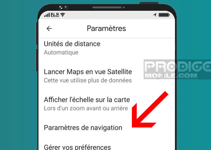 Afficher les paramètres de navigation de l’appli de cartographie