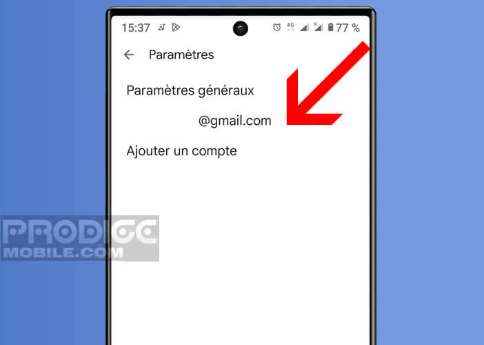 Sélectionnez le compte Gmail à personnaliser