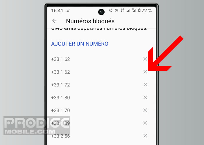 Supprimer un numéro de téléphone de votre liste de rejet