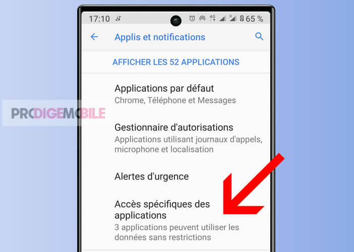 Modifier l’accès spécifique d’une application