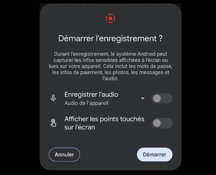 Démarrer l’enregistrement vidéo de la capture sur votre téléphone Android