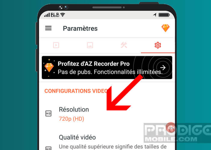 Changer la résolution depuis l’application Screen Recorder