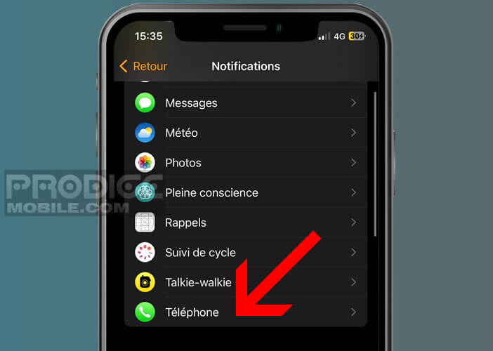 Activer les notifications de l’application téléphonique de l’Apple Watch
