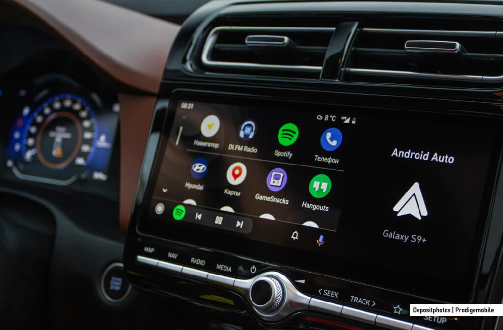Interface Android Auto sur l’écran d’un véhicule