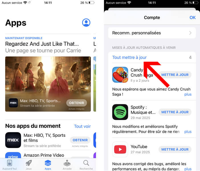 Lancer la mise à jour automatique de vos apps sur iPhone