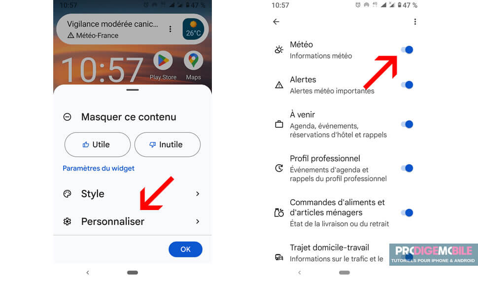 Configurer le module météo dans la barre de Google Aperçu