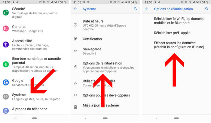 Accès à l’option de réinitialisation dans les paramètres d’un smartphone Android