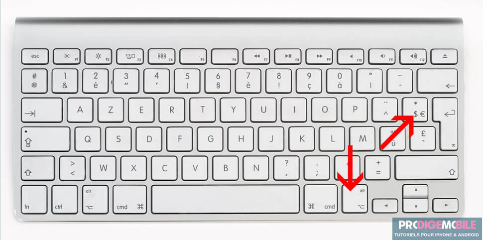 Raccourci clavier Option + touche Dollars pour écrire le symbole euro sur Mac