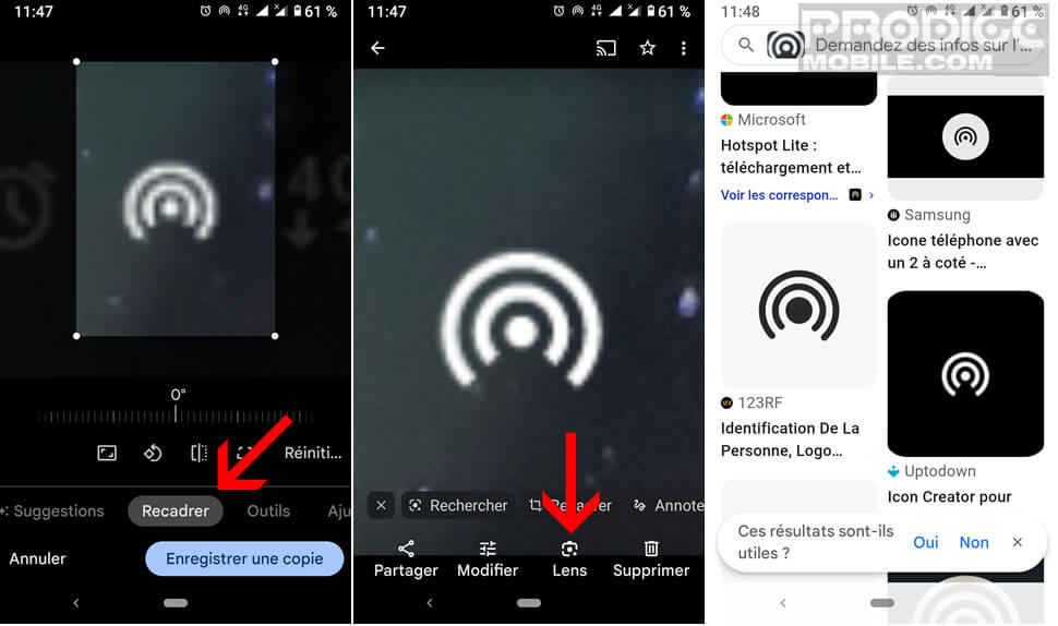 Utilisation de Google Lens pour identifier une icône inconnue sur Android