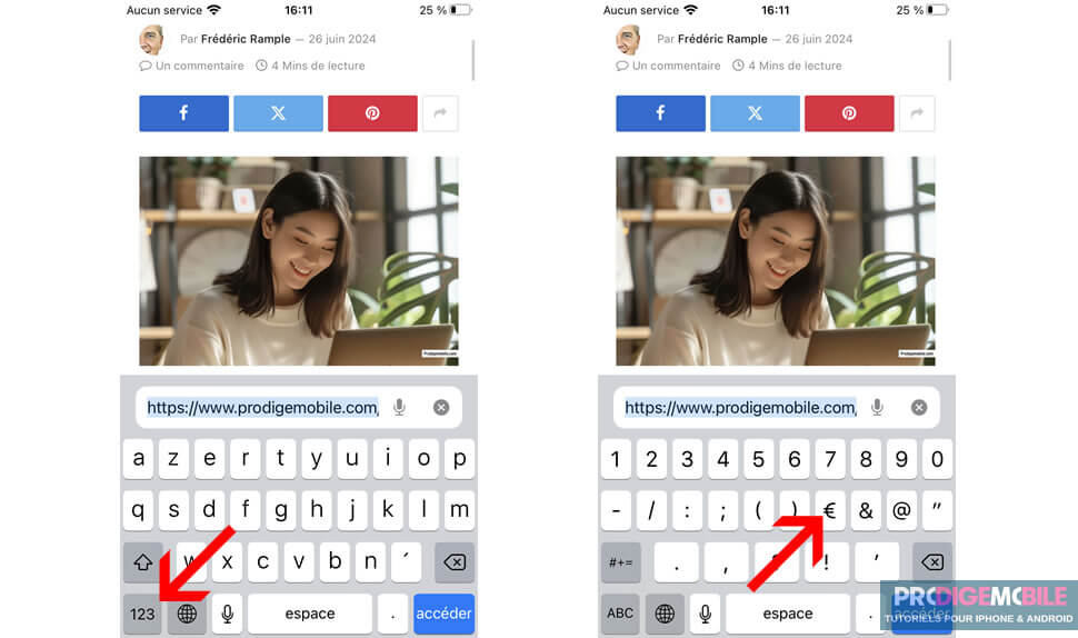 Accès au symbole euro sur le clavier virtuel d’un iPhone