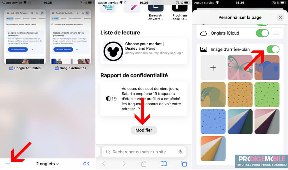 Ajout d’une image d’arrière-plan personnalisée sur la page d’accueil Safari depuis un iPhone